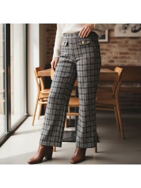 Michael Kors Black and White Plaid Trousers